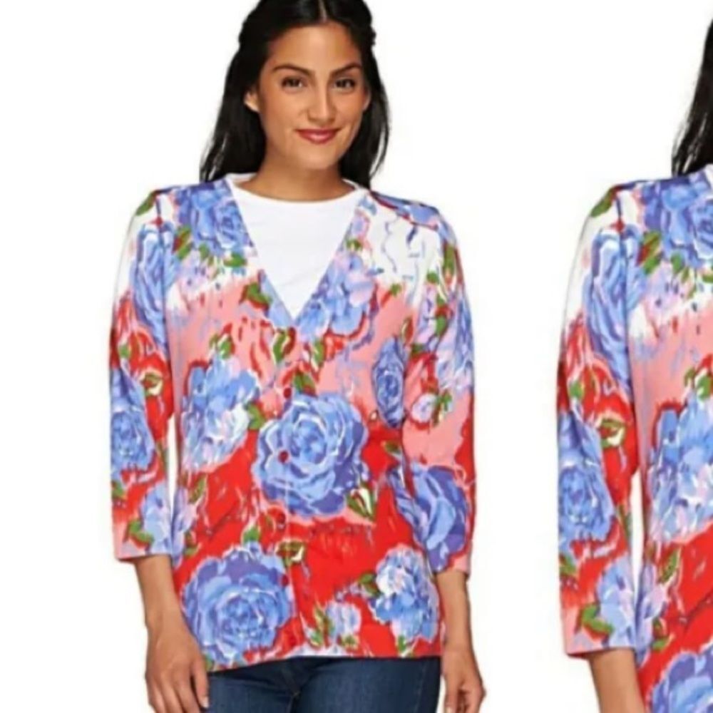 Isaac Mizrahi LIVE gorgeous floral cardigan Size S